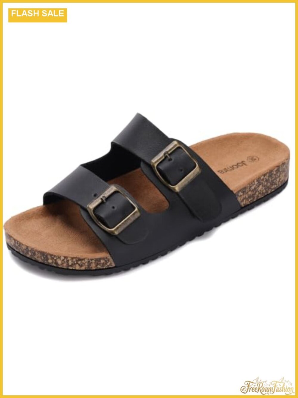 Faux Leather Slide Sandals Adjustable Buckle Cork Footbed Casual